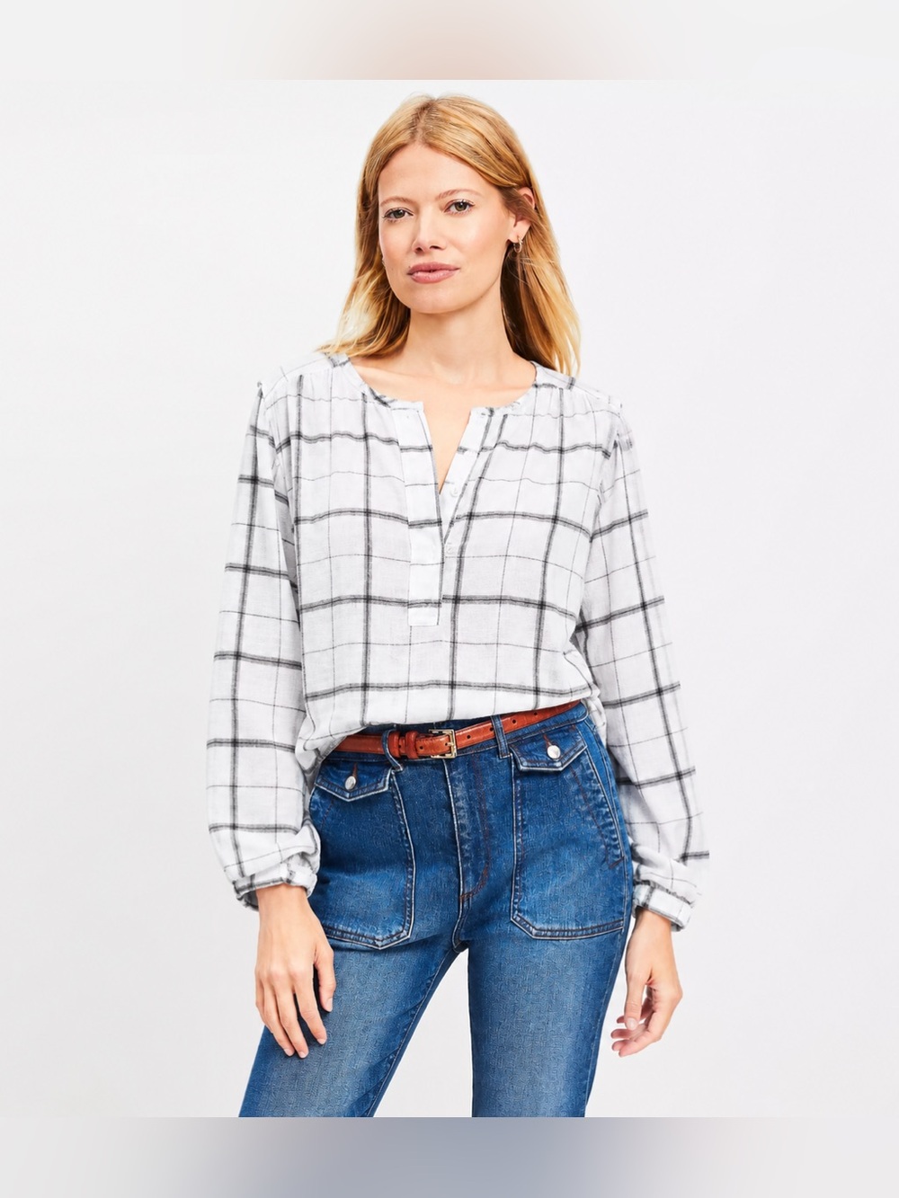 Irene’s Story Grid Plaid Blouse Long Sleeve Shirt Top  Lightweight 228